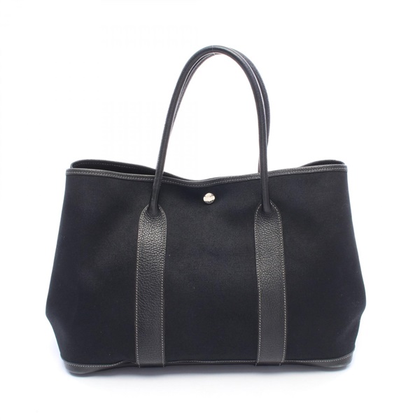 HERMES Garden Party PM Tote Handbag Toile officier canvas leather Black SHW Used