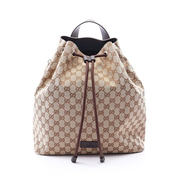 GUCCI GG canvas Drawstring  Rucksack Backpack 449175 canvas leather Beige Used