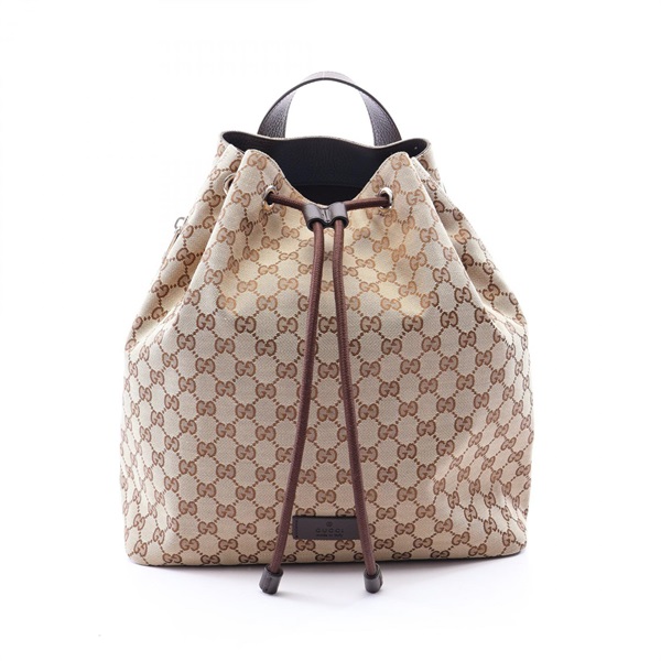 GUCCI GG canvas Drawstring  Rucksack Backpack 449175 canvas leather Beige Used