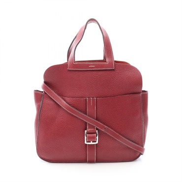 HERMES Halzan 31 Shoulder Crossbody Handbag Clemence leather Rouge H SHW Used R