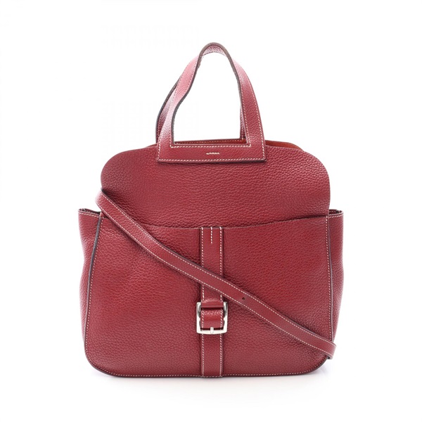 HERMES Halzan 31 Shoulder Crossbody Handbag Clemence leather Rouge H SHW Used R