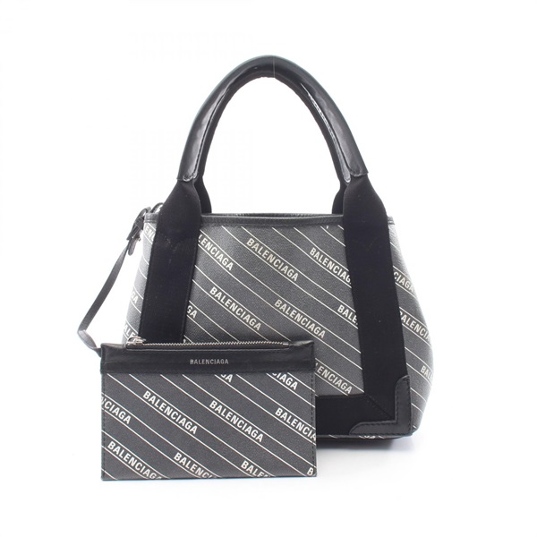 BALENCIAGA Navy Cabas XS Tote Handbag 390346 canvas leather Black Used Women