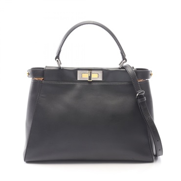 FENDI Peekaboo Regular Shoulder Handbag leather Black Used Women