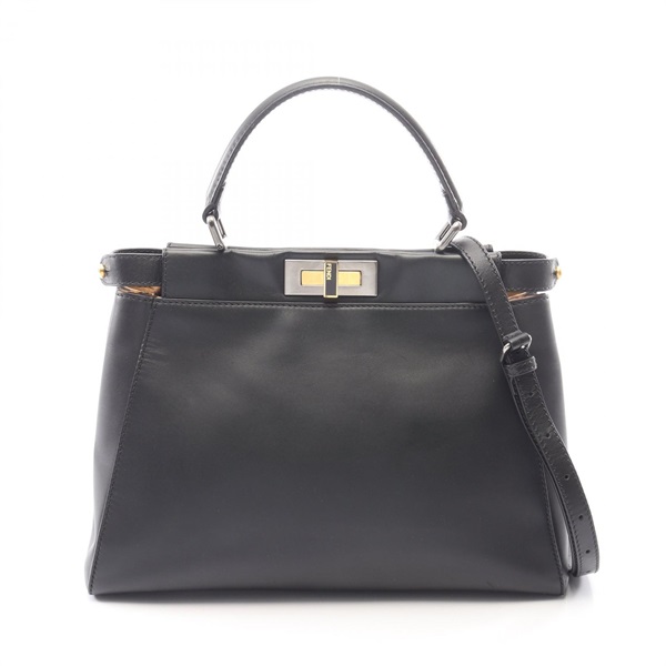 FENDI Peekaboo Regular Shoulder Handbag leather Black Used Women