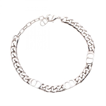 Christian Dior CD ICON Chain link Bracelet Bangle metal Silver Used mens #23cm