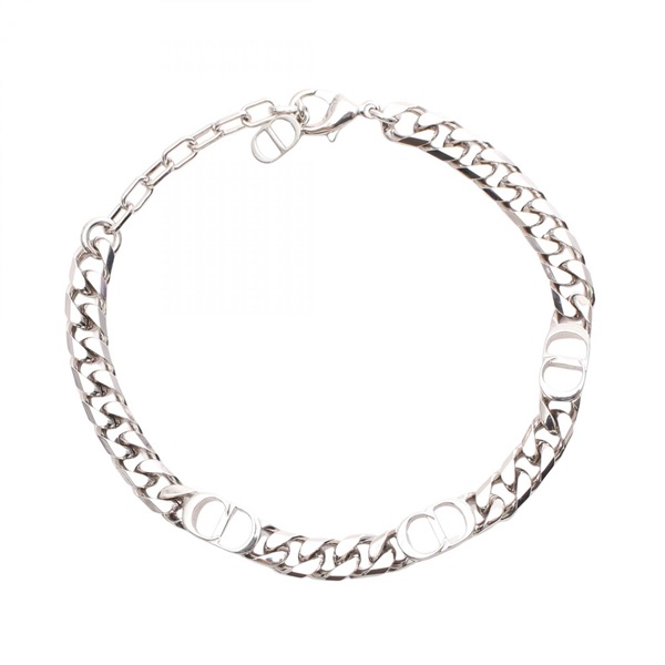 Christian Dior CD ICON Chain link Bracelet Bangle metal Silver Used mens #23cm