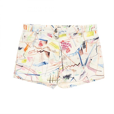 HERMES All-over Print Shorts Pants #38 cotton White Multicolor Used Women