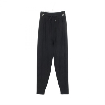 HERMES H logo Knit Pants Trousers #36 wool Black Used Women