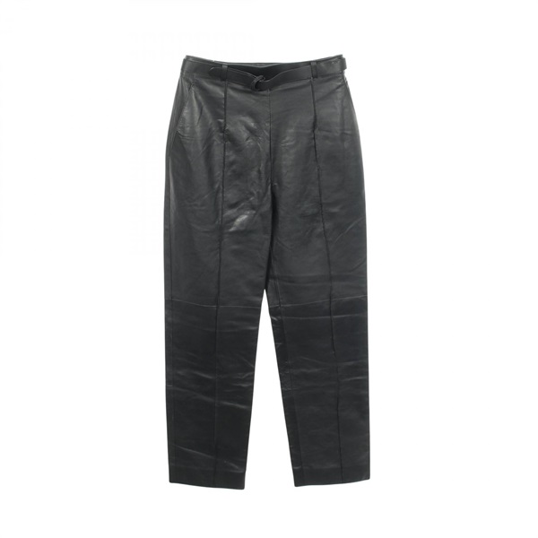 HERMES Pants Trousers With Belt #36 leather Black Used Women