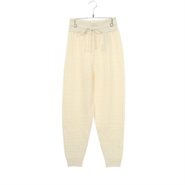 HERMES H motif Knit Long Pants Trousers #38 wool White Used Women
