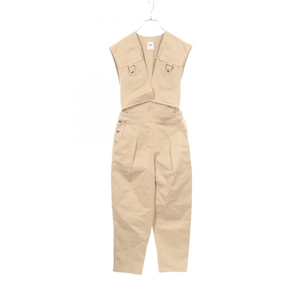 HERMES Sleeveless jumpsuit Tsunagi #36 cotton Beige Beige Used Women