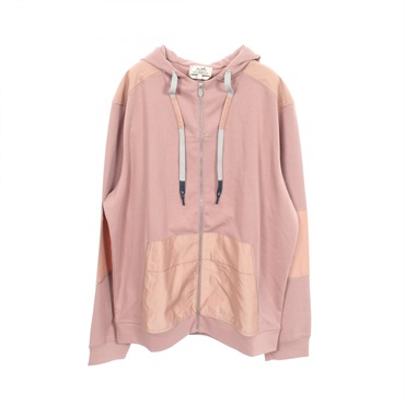 HERMES Voiles H Panel Zip Hoodie Sweatshirt cotton Cupro Nylon Pink Used size XL