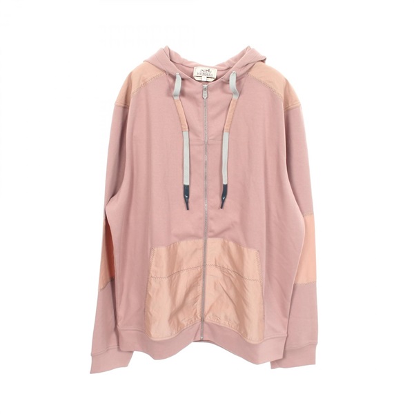 HERMES Voiles H Panel Zip Hoodie Sweatshirt cotton Cupro Nylon Pink Used size XL