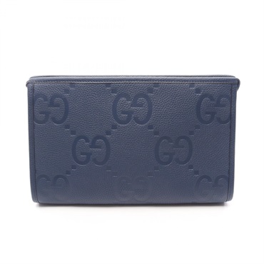 GUCCI jumbo GG Pouch Business Clutch Bag 739490 leather Blue Used mens