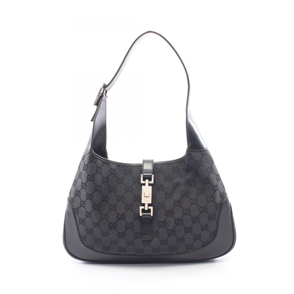 GUCCI Jackie GG canvas Shoulder Handbag Canvas leather Black SHW Used Women