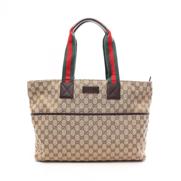 GUCCI GG Canvas Webbing Line Mother's Tote Shoulder Bag 155524 canvas Beige Used