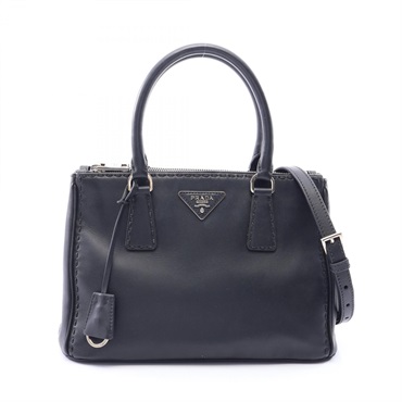 PRADA CITY CALF Galleria Shoulder crossbody Handbag leather Black Used Women