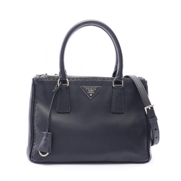 PRADA CITY CALF Galleria Shoulder crossbody Handbag leather Black Used Women