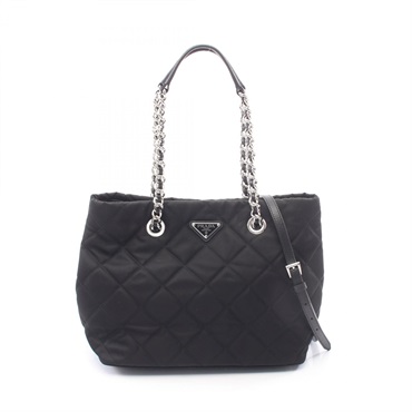 PRADA TESSUTO IMPUNTU Chain shoulder Tote Bag Nylon Saffiano leather Black Used