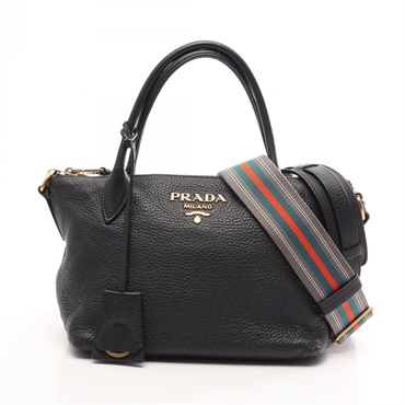 PRADA VIT.DAINO Shoulder Crossbody Handbag 1BA111 leather Black Used Women logo