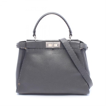 FENDI Peekaboo Regular Selleria Shoulder Handbag leather Gray Used Women