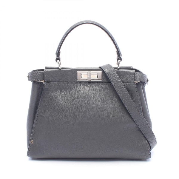 FENDI Peekaboo Regular Selleria Shoulder Handbag leather Gray Used Women