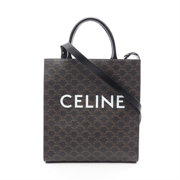 CELINE Medium Vertical Cabas Triomphe Tote Bag canvas leather Black Brown Used