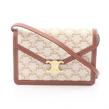 CELINE Triomphe Shoulder Crossbody Bag PVC coated canvas leather White Used