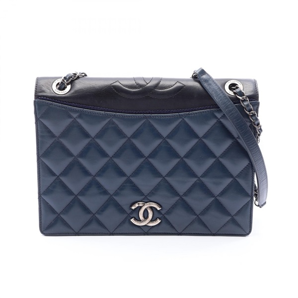 CHANEL Matelasse chain Shoulder hand Bag A93013 leather Navy Black Used SHW