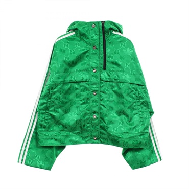 GUCCI adidas GG Trefoil Oversized Cropped Hooded Jacket 697438 Nylon Green #38
