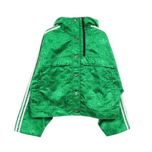 GUCCI adidas GG Trefoil Oversized Cropped Hooded Jacket 697438 Nylon Green #38