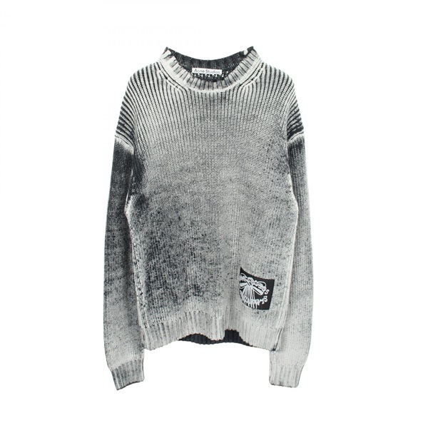 ACNE STUDIOS Logo patch Crew neck Knitwear Sweater cotton Gray Navy Used size S