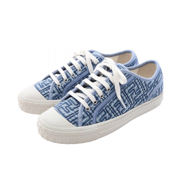 FENDI Zucca Lace up Sneakers Shoes #25 canvas Blue Preowned Women