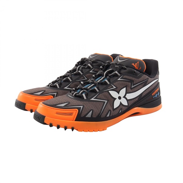 LOUIS VUITTON LV Splint Line Sneakers Shoes #6 1/2 Fabric Black Orange Used mens