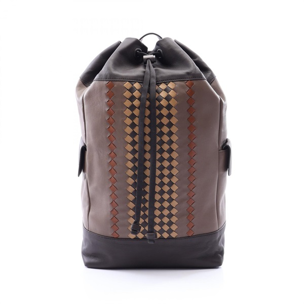 BOTTEGA VENETA Intrecciato Rucksack Backpack leather Gray Brown Used mens