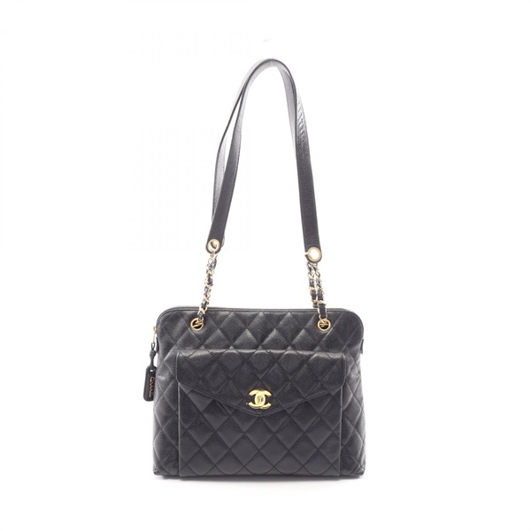 CHANEL Matelasse Tote chain shoulder hand Bag Calfskin leather Black Used GHW