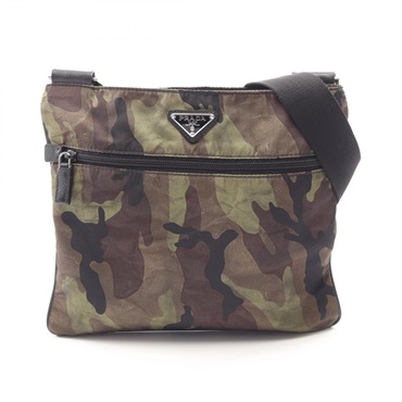PRADA TESSUTO CAMOUFL Shoulder crossbody Bag VA035M Nylon Saffiano leather Khaki