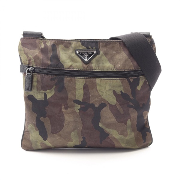 PRADA TESSUTO CAMOUFL Shoulder crossbody Bag VA035M Nylon Saffiano leather Khaki