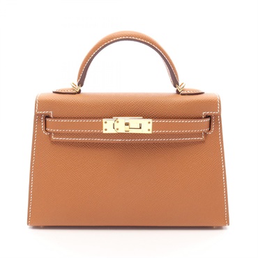 HERMES Mini Kelly 2 Outside Stitched shoulder Handbag B 26070209 Epsom Gold GHW