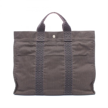HERMES Herline MM Tote hand Bag canvas Gray Used unisex SHW