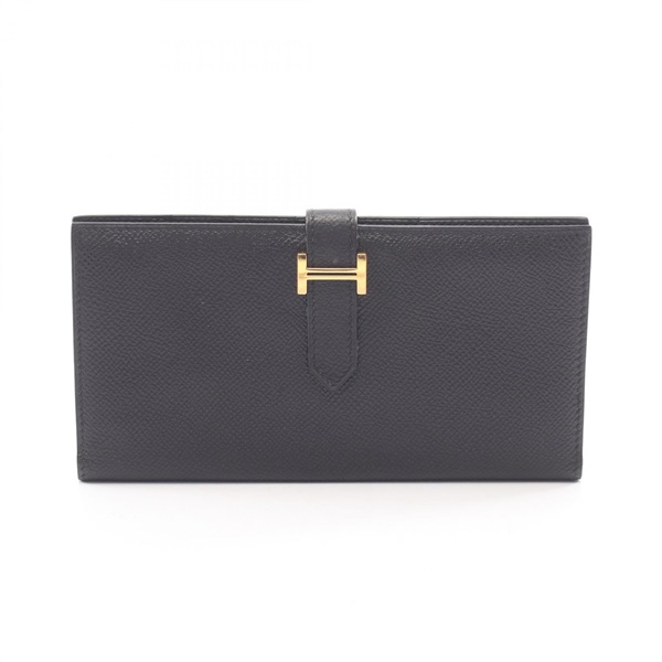 HERMES Bearn classic Bifold purse wallet K 038671CC Epsom leather Black Used GHW