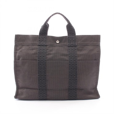 HERMES Herline MM Tote hand Bag Nylon canvas Gray Used unisex SHW