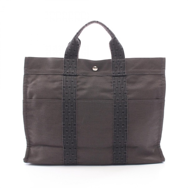 HERMES Herline MM Tote hand Bag Nylon canvas Gray Used unisex SHW