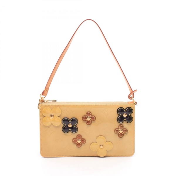 LOUIS VUITTON Flower Lexington Handbag Pouch M92246 Vernis leather Beige Used LV