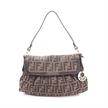 FENDI Zucca Shoulder Handbag 8BR445 canvas leather Brown Used Women