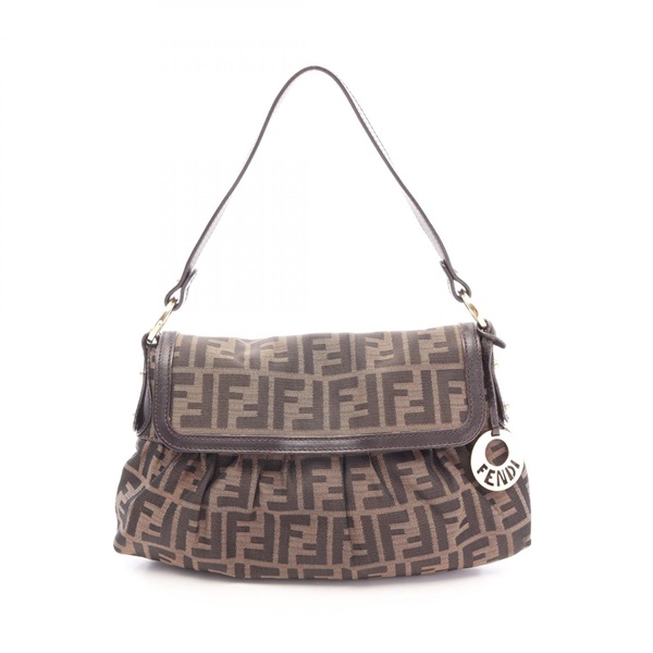 FENDI Zucca Shoulder Handbag 8BR445 canvas leather Brown Used Women