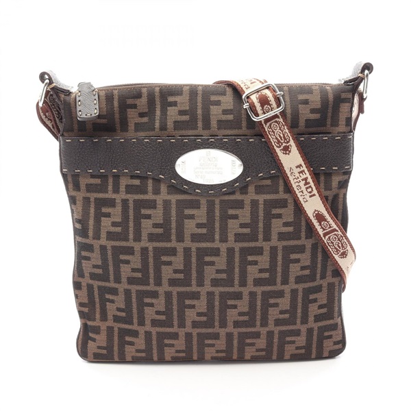 FENDI Selleria Zucca Shoulder Crossbody Bag 8BT109 canvas leather Brown Used