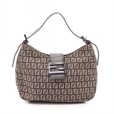 FENDI Zucchino Shoulder Bag 8BR036 canvas leather Brown Beige Used Women