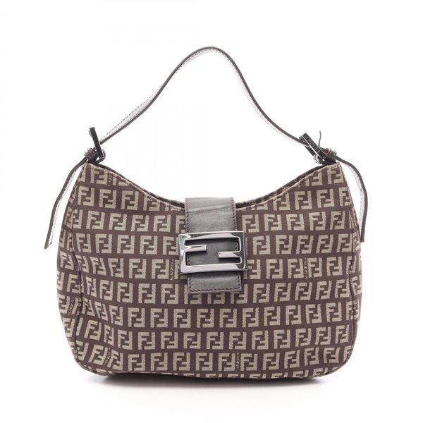 FENDI Zucchino Shoulder Bag 8BR036 canvas leather Brown Beige Used Women