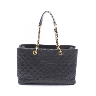 CHANEL Matelasse Grand Shopping GST XL Shoulder Tote Bag leather Black Used GHW